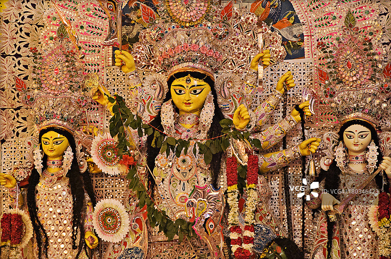 杜尔迦神像，杜尔迦 पूजा 节，德里图片素材