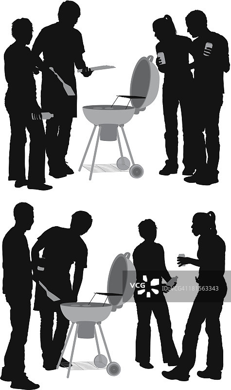 烧烤场景中的人物剪影图片素材