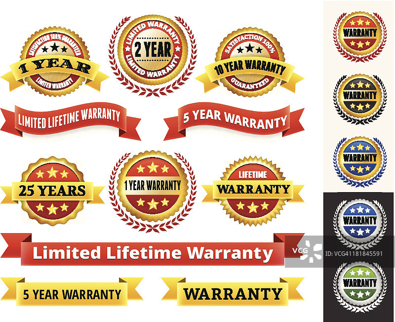 红色和金色保修徽章合集图片素材