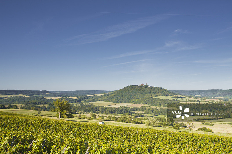 韦泽莱山顶村庄附近的葡萄园图片素材