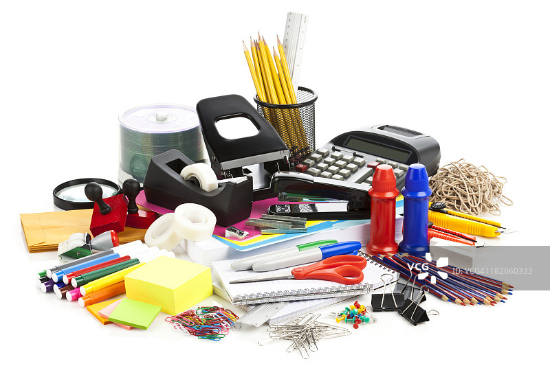 白色背景上的大量办公用品图片素材