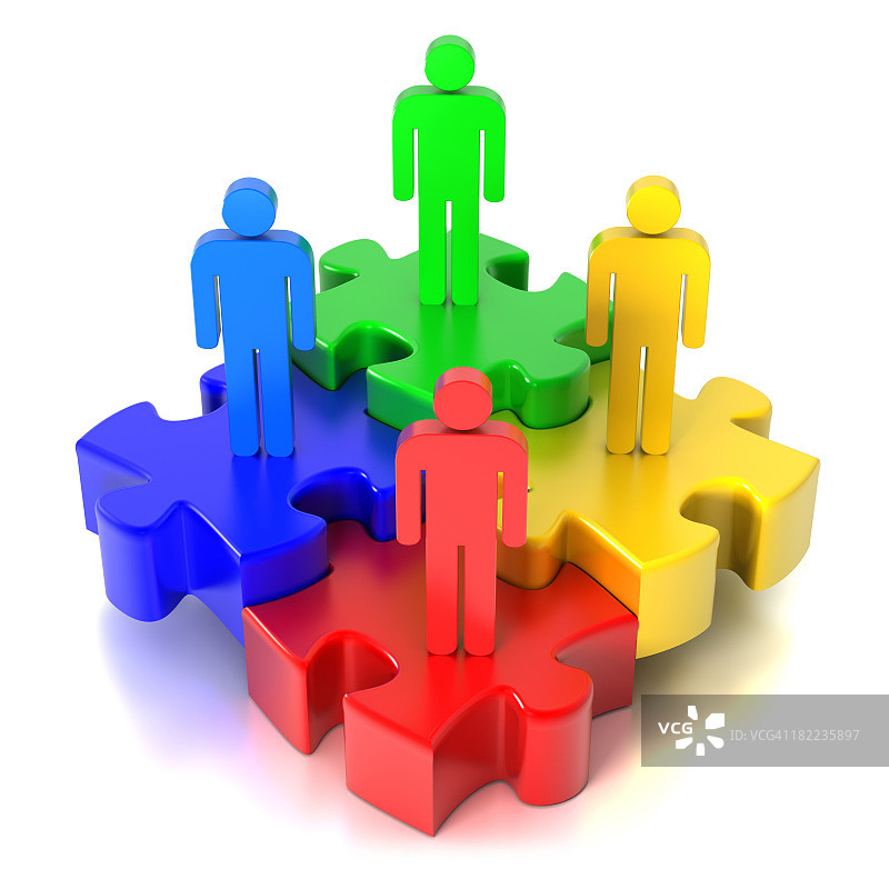团队拼图，4块（包含裁剪路径）图片素材