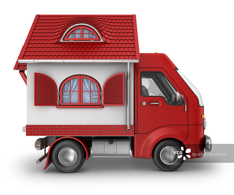 红色房屋送货车图片素材