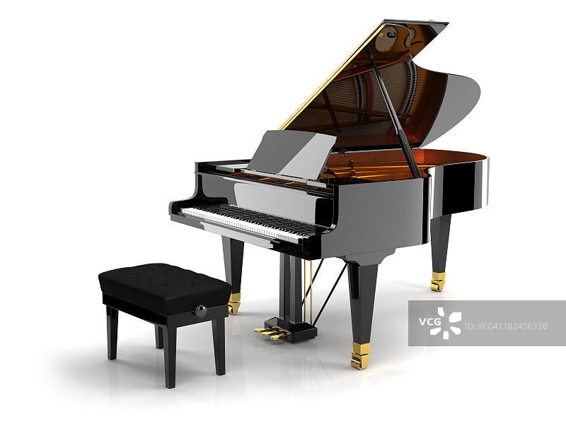 白色背景上的黑色钢琴图片素材