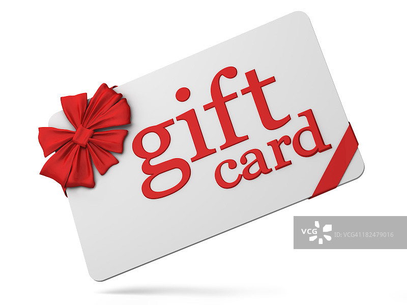 3D礼品卡，白色配红色蝴蝶结图片素材