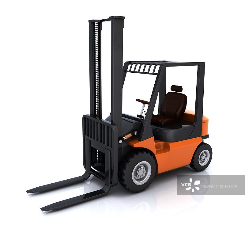 白色背景下的橙色和黑色叉车图片素材