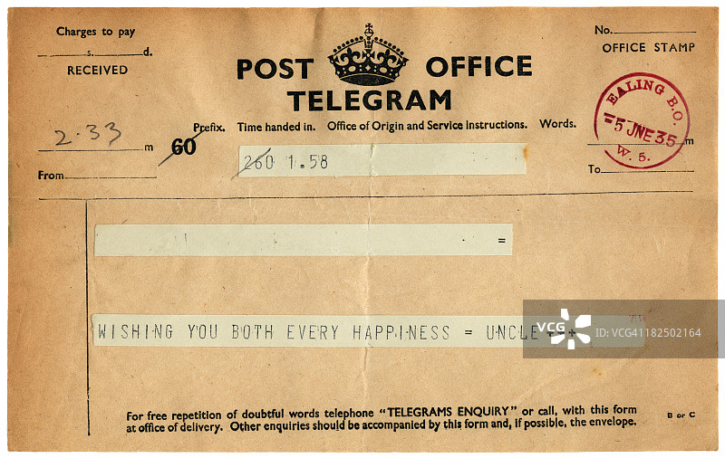 1935年的美好祝愿电报图片素材