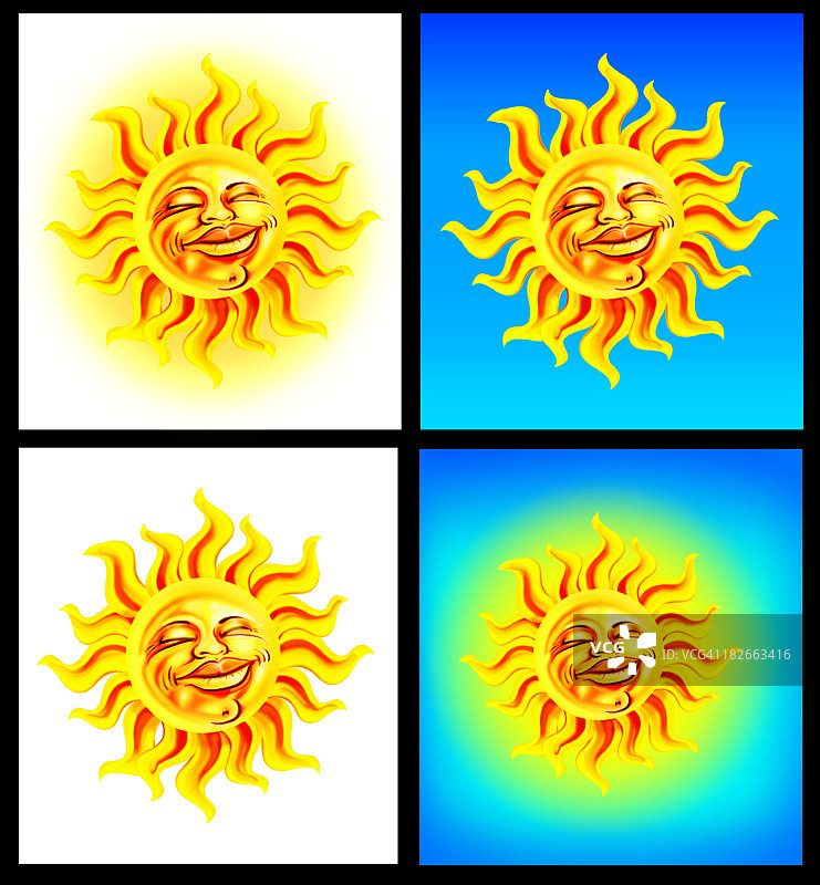 4种背景上的喷绘太阳图片素材