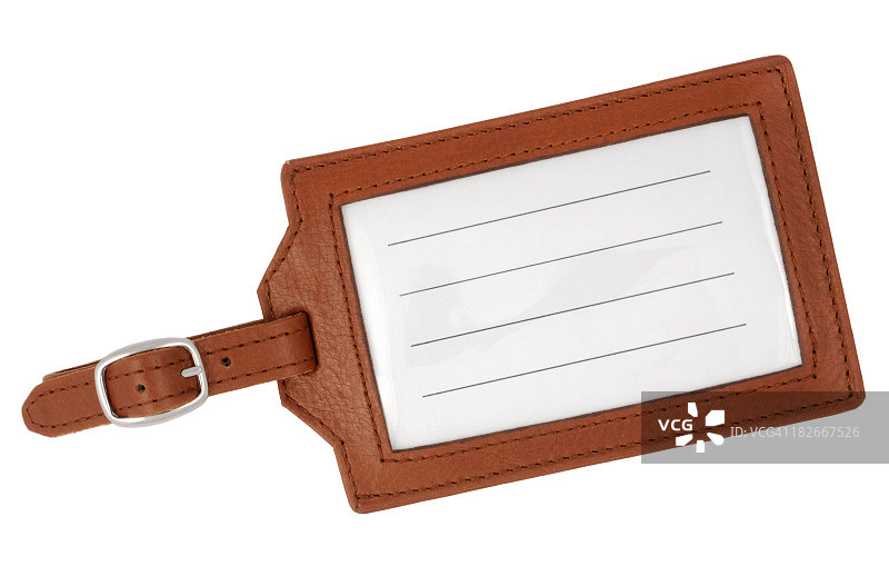 空白棕色皮革行李牌白色背景图片素材