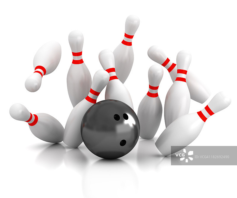 黑色保龄球击打保龄球瓶图片素材