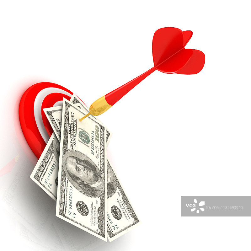 飞镖盘上用飞镖钉着一百美元图片素材