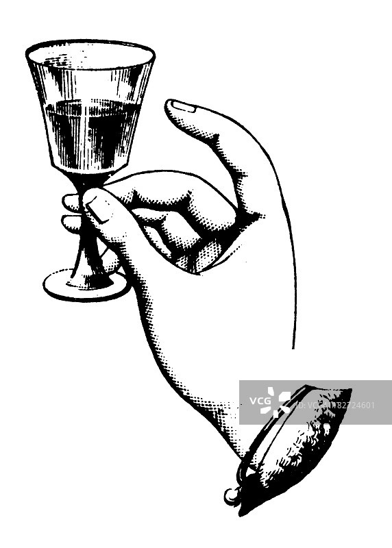 手持葡萄酒杯|古董设计插画图片素材