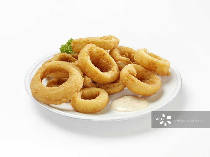 厚切洋葱圈配蘸酱图片素材