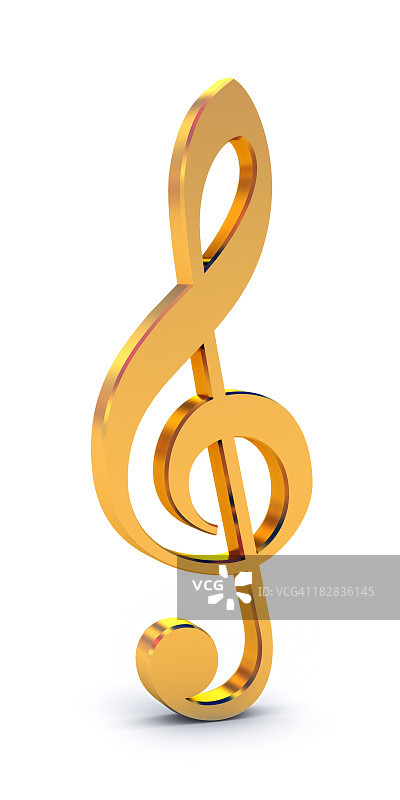 白色背景上的闪亮金色高音谱号独立符号图片素材