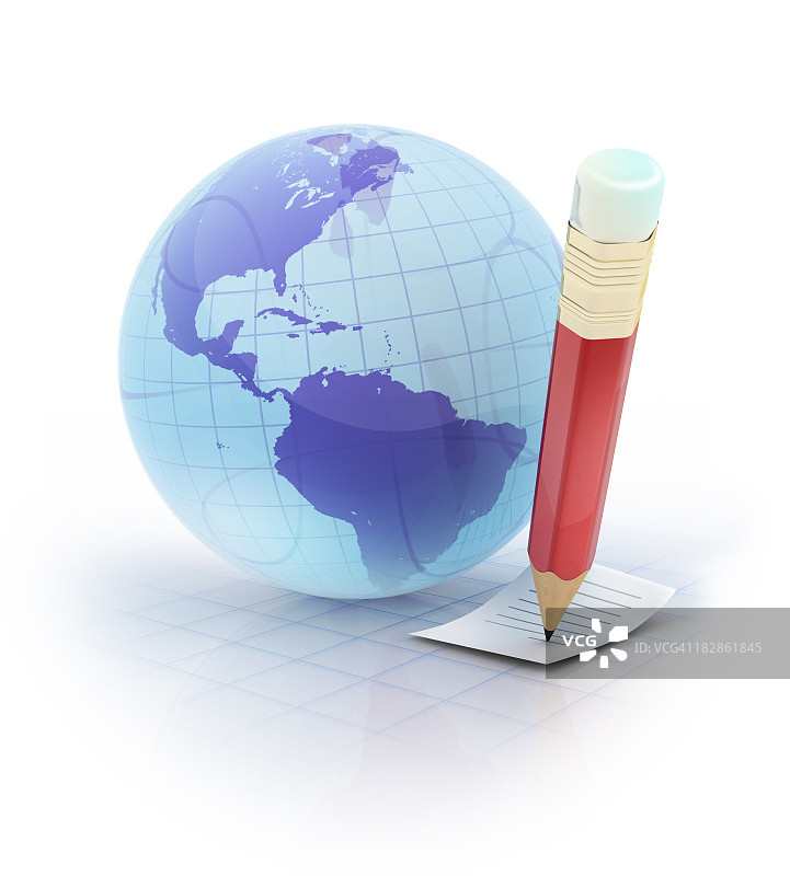 地球仪和铅笔图片素材