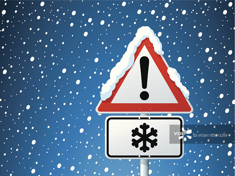冰面危险警告标志冬季景象图片素材