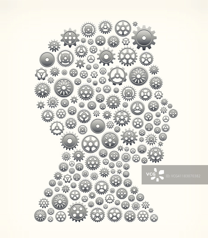 白色背景上带有免版税矢量齿轮的男人头像图片素材