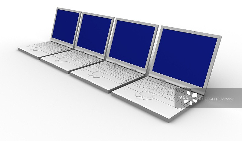 四台蓝屏笔记本电脑图片素材