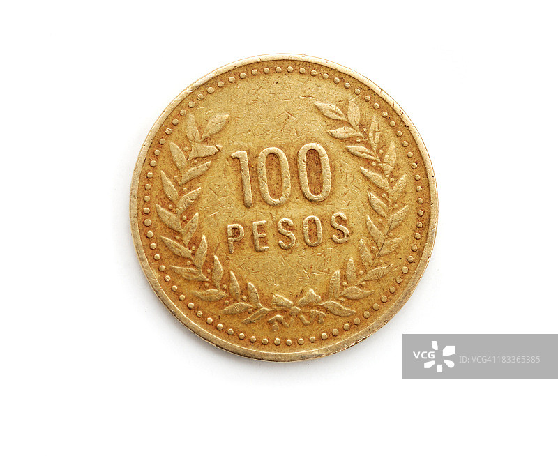 带有月桂花环的哥伦比亚100比索硬币图片素材