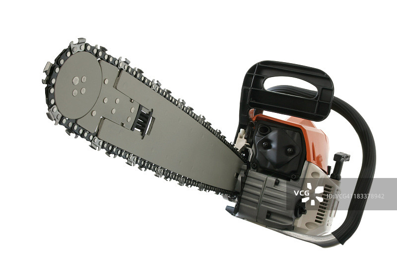 白色背景上的链锯特写图片素材