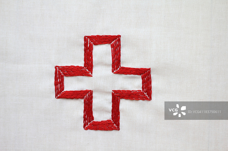 红色十字符号刺绣插图图片素材