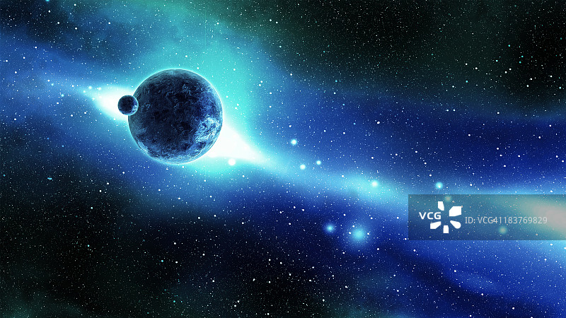 太空中银河之上的地球和月亮图片素材