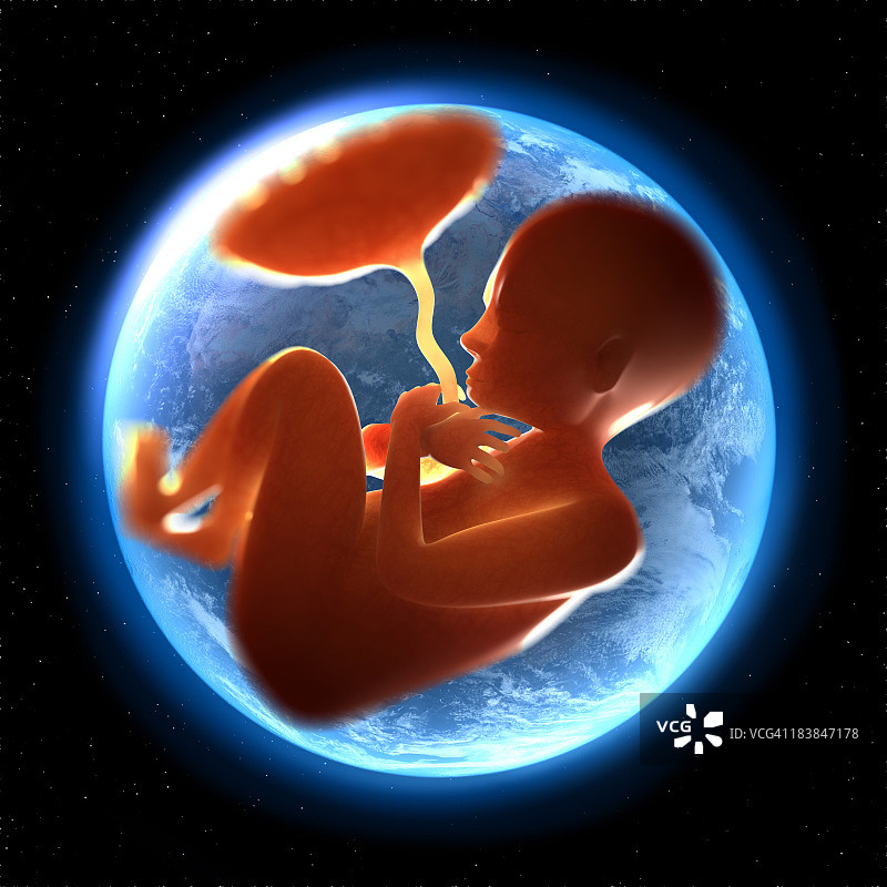 新生儿蜷缩在地球内部图片素材