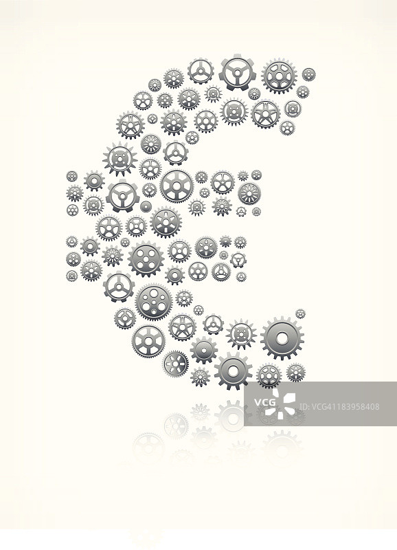 带有免版税矢量齿轮的欧元，白色背景图片素材