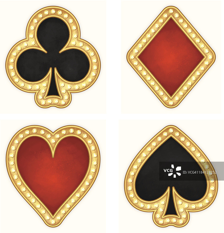 扑克牌符号：红桃、梅花、黑桃和方块图标图片素材
