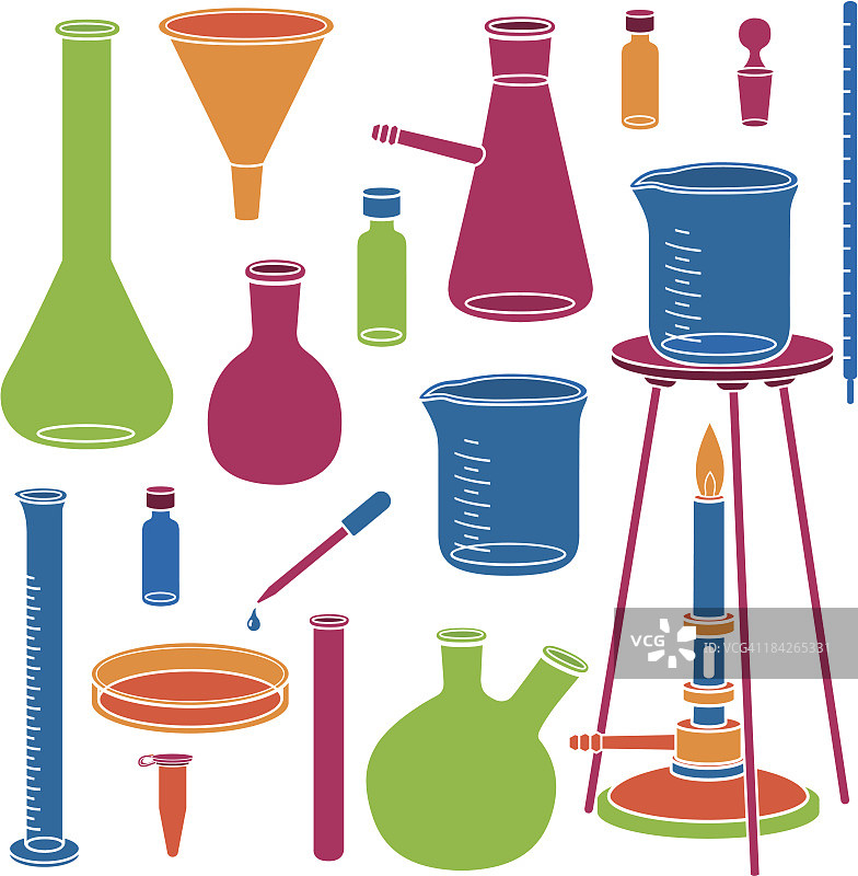 实验室玻璃器皿和本生灯图片素材