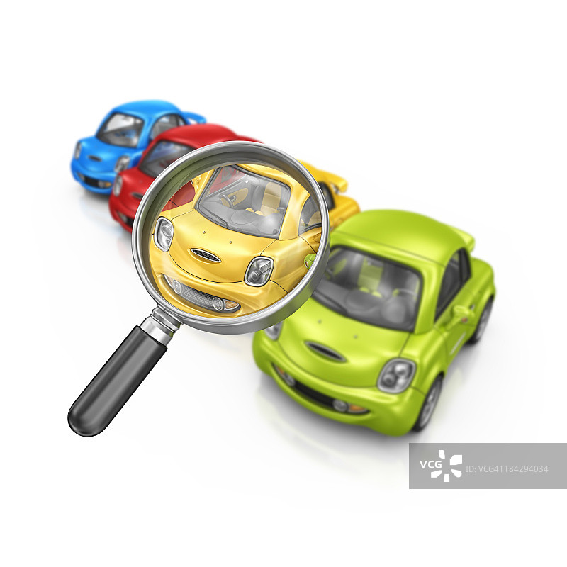 城市汽车和放大镜图片素材