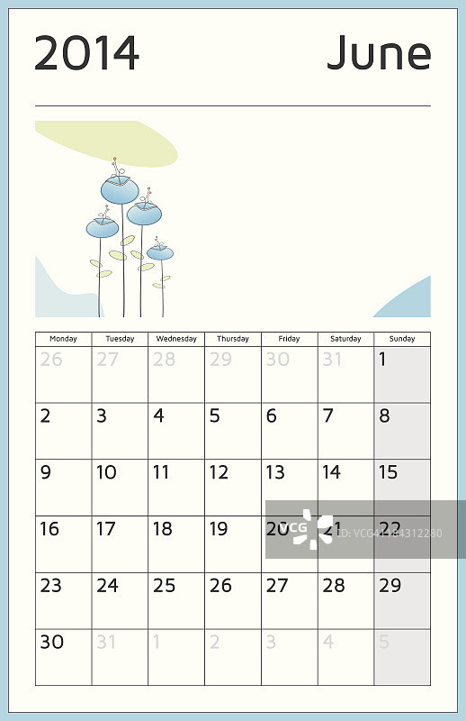 2014年6月月历图片素材