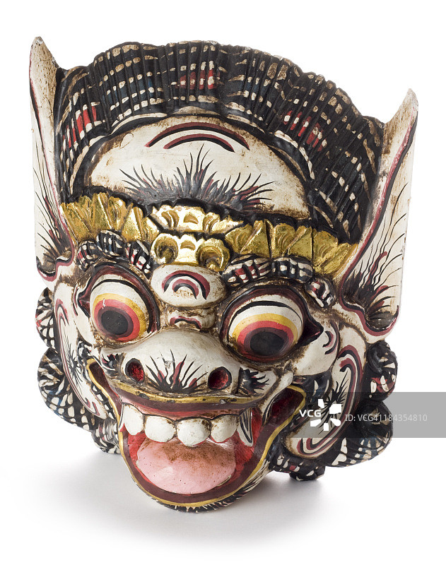 巴厘岛印度教巴龙面具（白色背景）图片素材