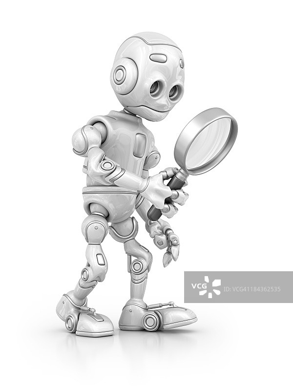 机器人与放大镜图片素材