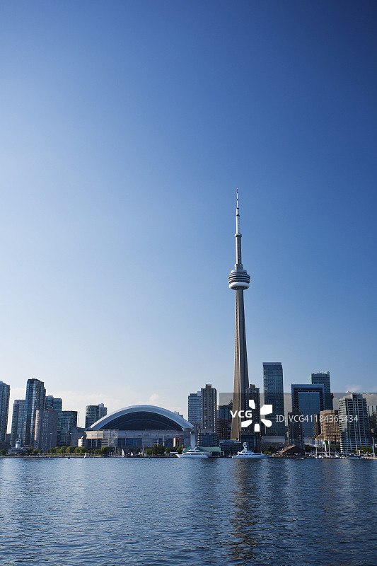 竖版照片：蓝天下的多伦多城市天际线图片素材
