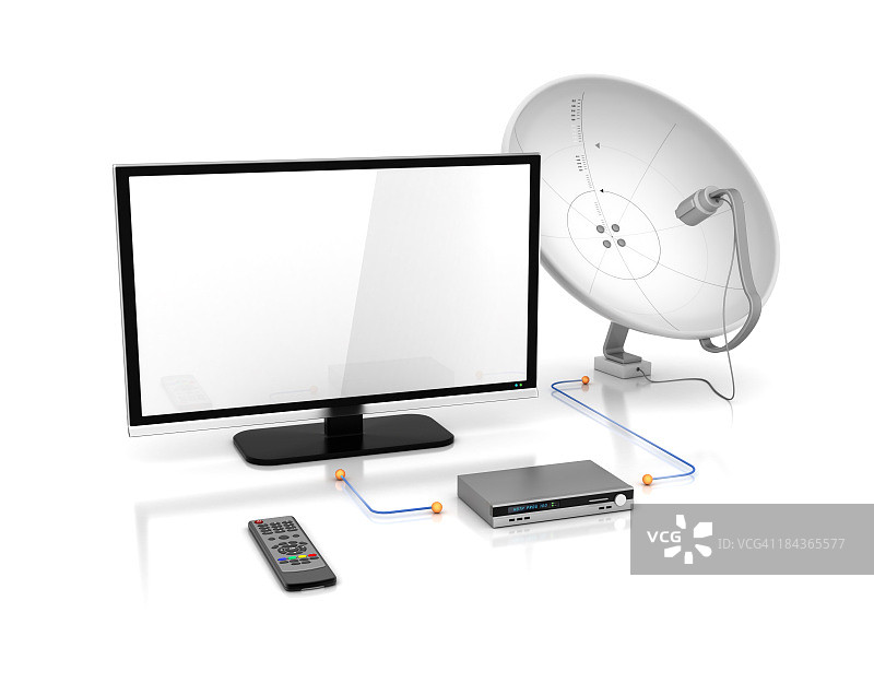 电视和带有接收器的卫星天线图片素材