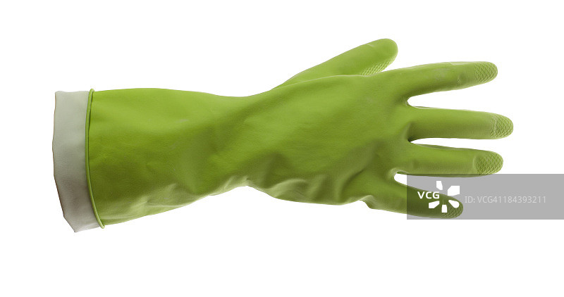 白色背景上的绿色橡胶手套图片素材
