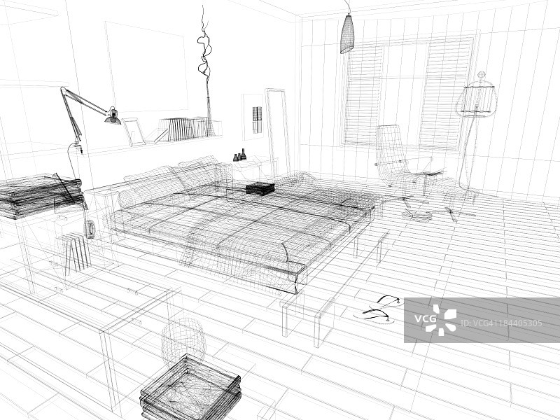 抽象建筑线框蓝图卧室1图片素材