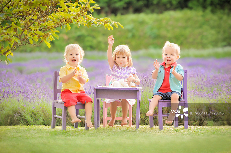 薰衣草田里的幼儿图片素材