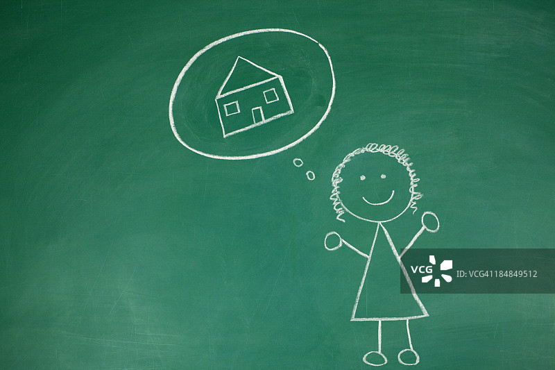 思考梦想中的房子粉笔画图片素材