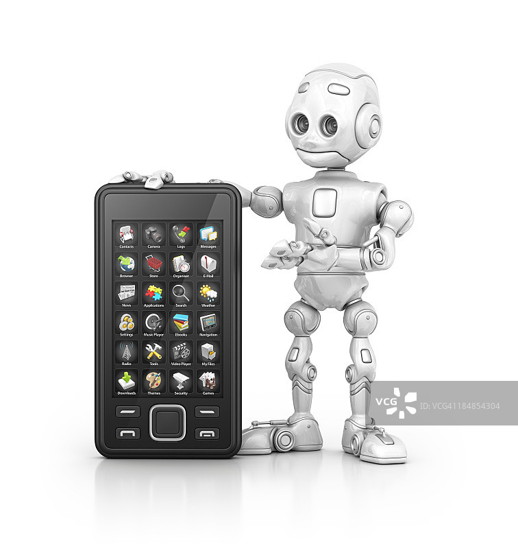 机器人与智能手机图片素材