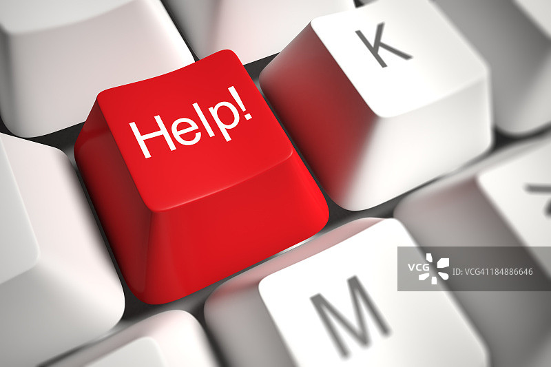 白色键盘上的红色帮助键特写图片素材