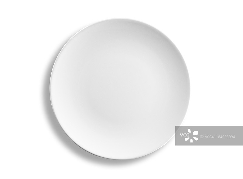 空圆形餐盘：白色背景，带裁剪路径图片素材