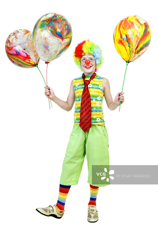 拿着气球的年轻小丑图片素材