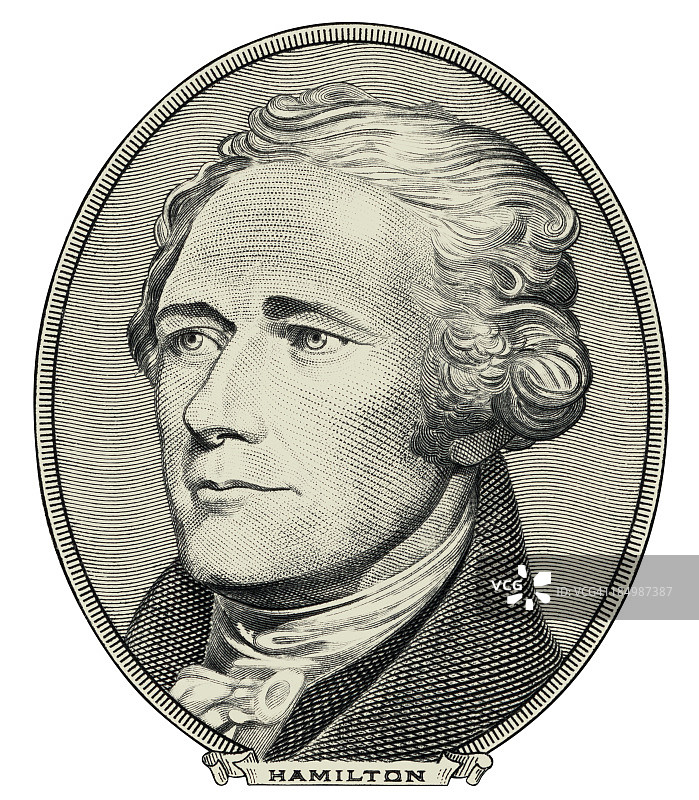 亚历山大·汉密尔顿20美元钞票画像剪影图片素材