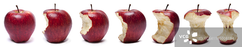 食用红苹果的各个阶段图片素材