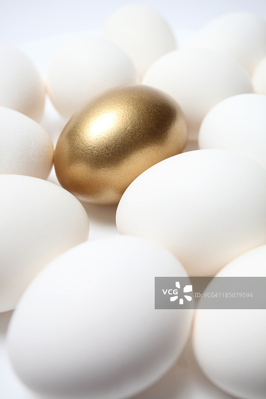 众多白色鸡蛋中的金色鸡蛋图片素材