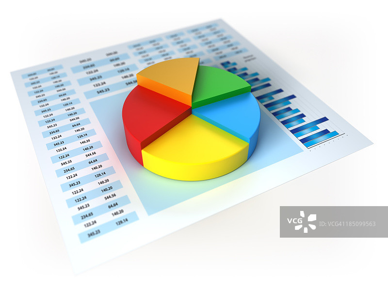 带有3D饼图的金融数据图片素材