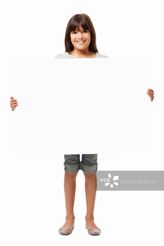 女孩拿着广告牌 - 隔离背景图片素材