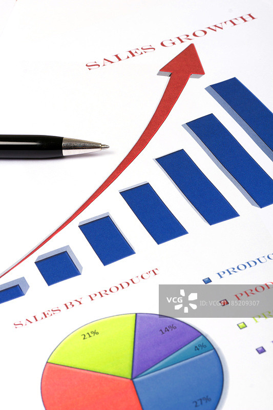 使用条形图和饼图的业务销售概念图片素材